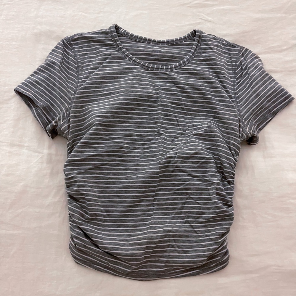 Lululemon Athletica Grey White Stripe Crop Top